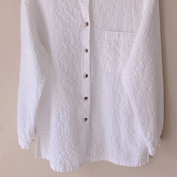TravelSmith White Textured Cotton Button Down Resortwear Vacation Tunic Size L - Picture 4 of 7
